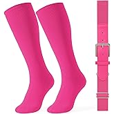 LEACOOLKEY Baseball Socks and Belt Combo Adult Youth Softball Elastic Socks Belt Set Adjustable
