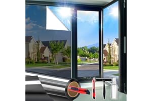 Dwersty One Way Daytime Window Privacy Film See Out Not in, Window Tint for Home, Reflective Mirror Glass Windows Coverings Sun Heat UV Blocking, Black-Silver, 17.5" X 78.7"