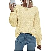WDIRARA Women's Cable Knit Sweaters Boat Neck Long Sleeve Pullover Jumper Tops