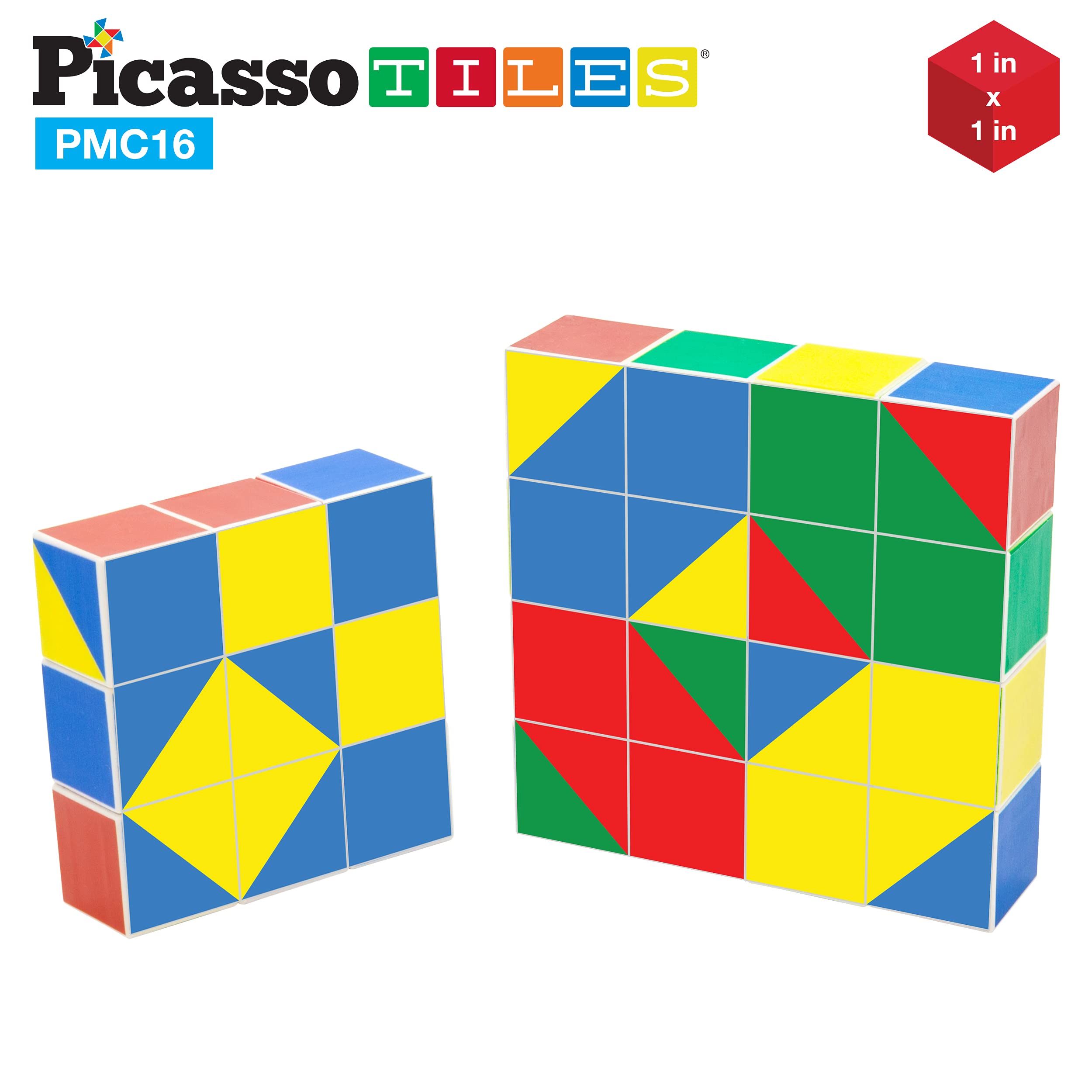 Picasso Cubes 16 Piece Magnetic Puzzle Game Magic Cube Puzzles Brain Teaser Set Kids Toy Magnet Pattern Block Matching Toys with Free Ideabook 100+ Inspirations Included STEM Learning Early Education