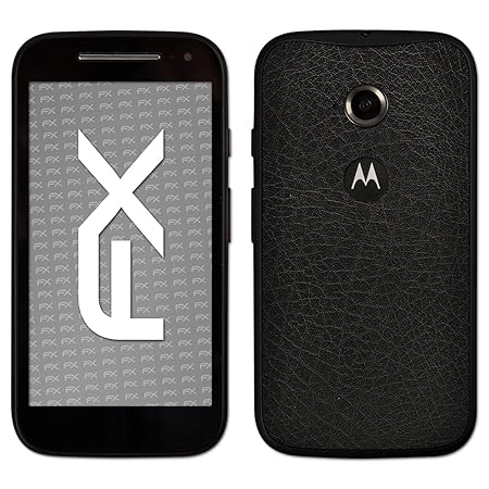 atFolix Skin kompatibel mit Motorola Moto E 2. Generation 2015, Designfolie Sticker (FX-Leather-Black), Feine Leder-Struktur