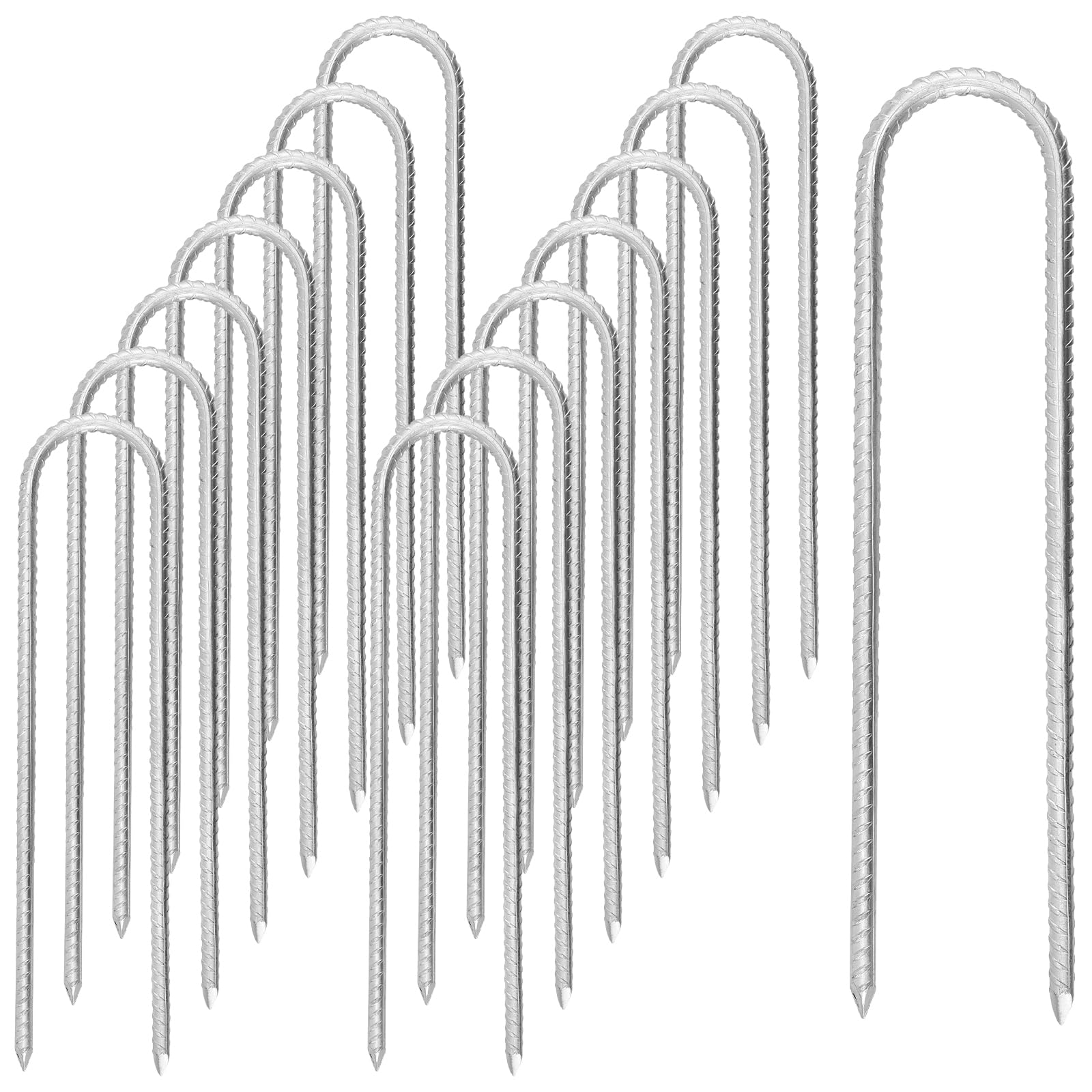 SOUJAP 15 PCS 12 inch Rebar Tent Stakes, 30cm U Shaped Ground Anchors, Metal Trampoline Pegs for Football Camping Garden
