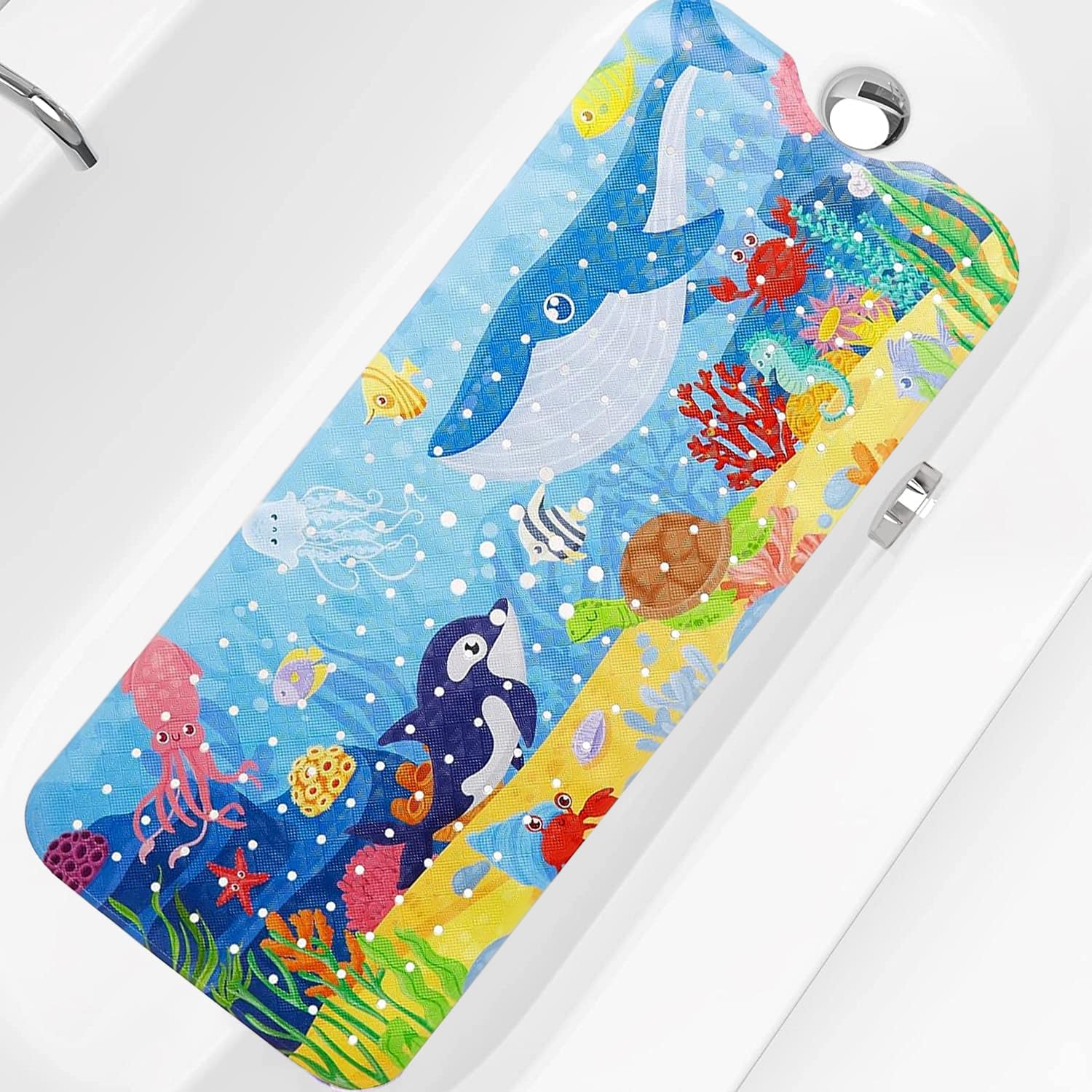 Bingobang Bathtub Mats Non Slip Extra Long Bath Shower Tub Mat 100 x 40cm with Suction Cup, Anti-Mould Drain Holes, Machine Washable, for Bathroom Floor
