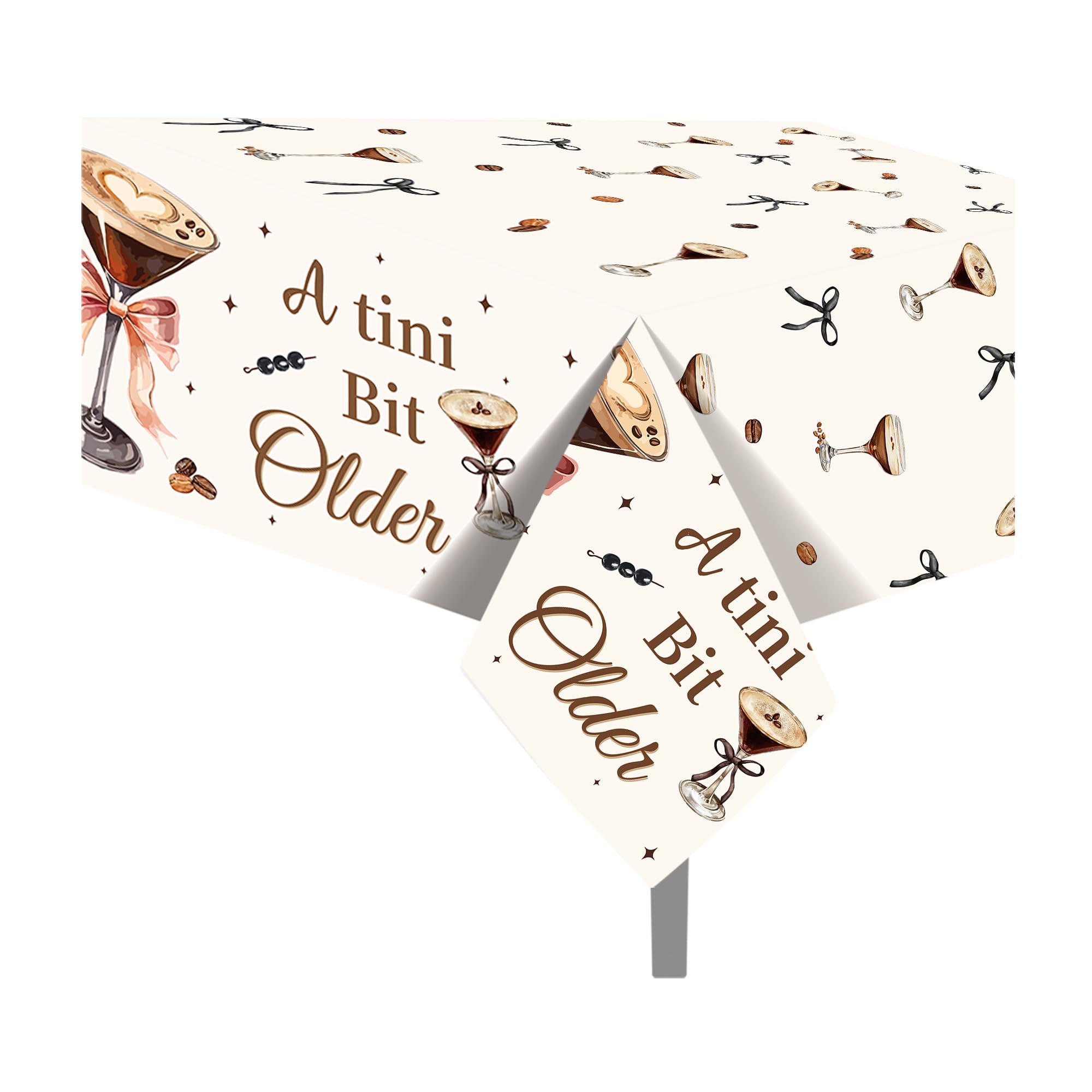 CC HOME 2Pc Martini Wine Glass Party Plastic Tablecloth 54 x 87 Inch Long Table Cover, Brown Martini Party Tablecover for Fruit Wine Theme Kids Baby Shower Birthday Dinner Picnic Kitchen Event