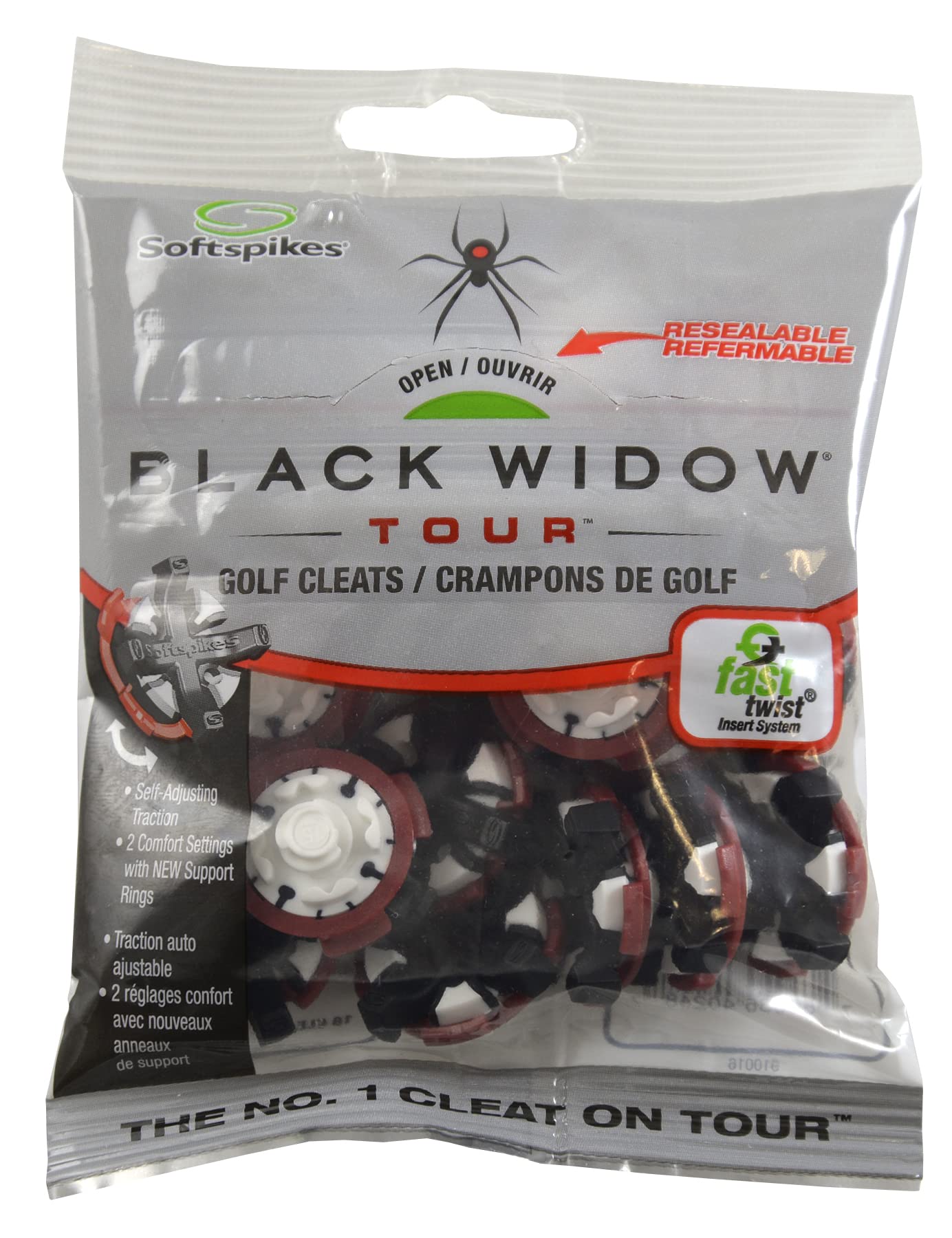 Black Widow Tour Cleat (FT), Black/White/Red, bag of 1 set