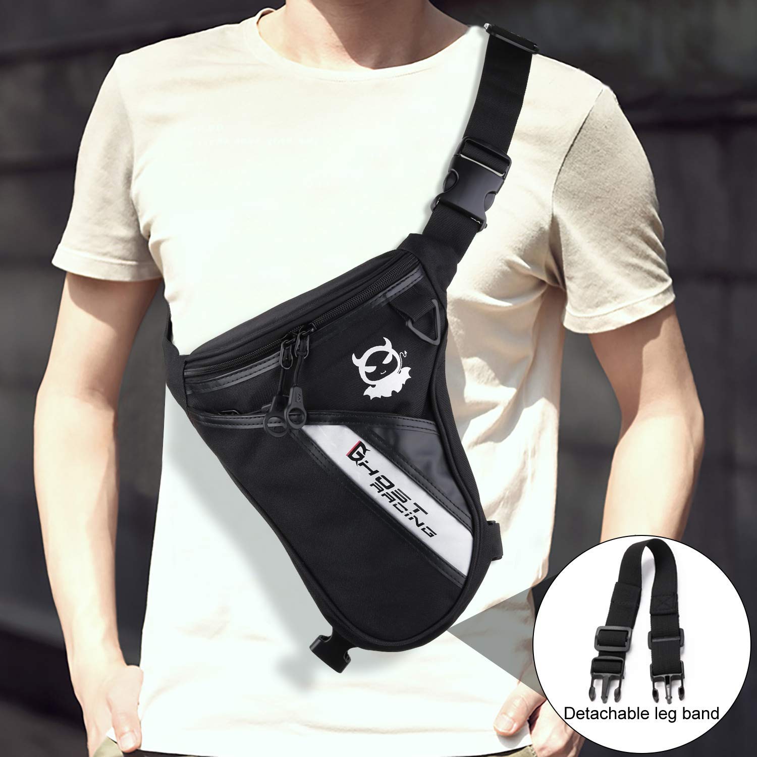 Fansport Thigh Bag Outdoor Motorcycle Bike Drop Leg Bag for Man Multifunctional Fanny Waist Thigh Packs for Hiking Traveling Fishing Tool Pouch with Water Bottle Pouch