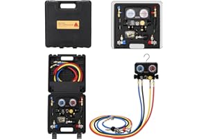 Wells AC Gauge Set HVAC Tools R410a R134a R32 R22 Refrigerant for Home 4 Way AC Diagnostic Manifold Gauge Set with 5ft Hoses,