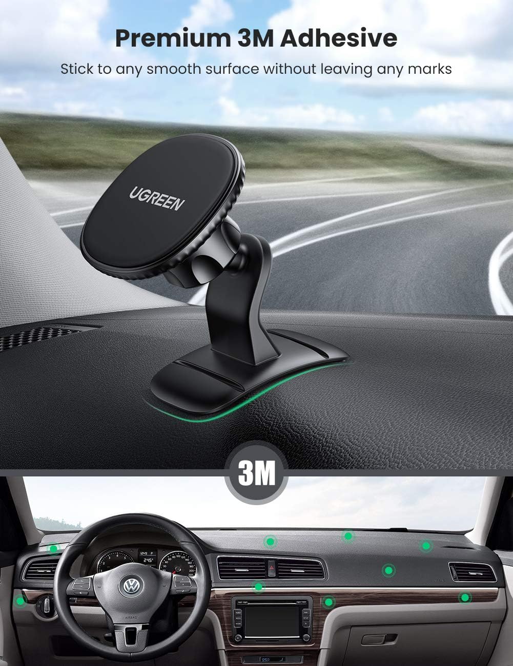 UGREEN Magnetic Car Phone Holder N52 Strong Magnets Dashboard Mobile Mount 360° Adjustable Stand Compatible with iPhone 14 Pro Max 13 12 11 XR XS 8 - Image 4