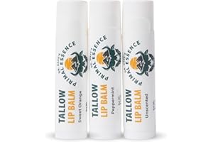 Dr. Dave's Primal Essence Moisturizing Tallow Lip Balm - Grass-Fed Beef Tallow with Organic Coconut Oil, Beeswax and Vitamin E - Variety Pack, 3-Pack
