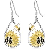 RMREWY Bee Sunflower Teardrop Dangle Earrings 925 Sterling Silver Boho Bohemian Hook Earrings for Women Mothers Day Jewelry Gifts