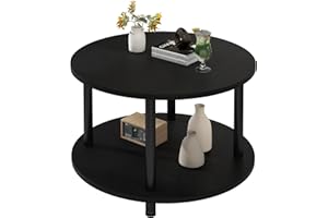 VERFARM 23.6" Round Coffee Table, 2-Tier Small Circle Coffee Table with Storage, Modern Center Accent Table with Metal Frame,