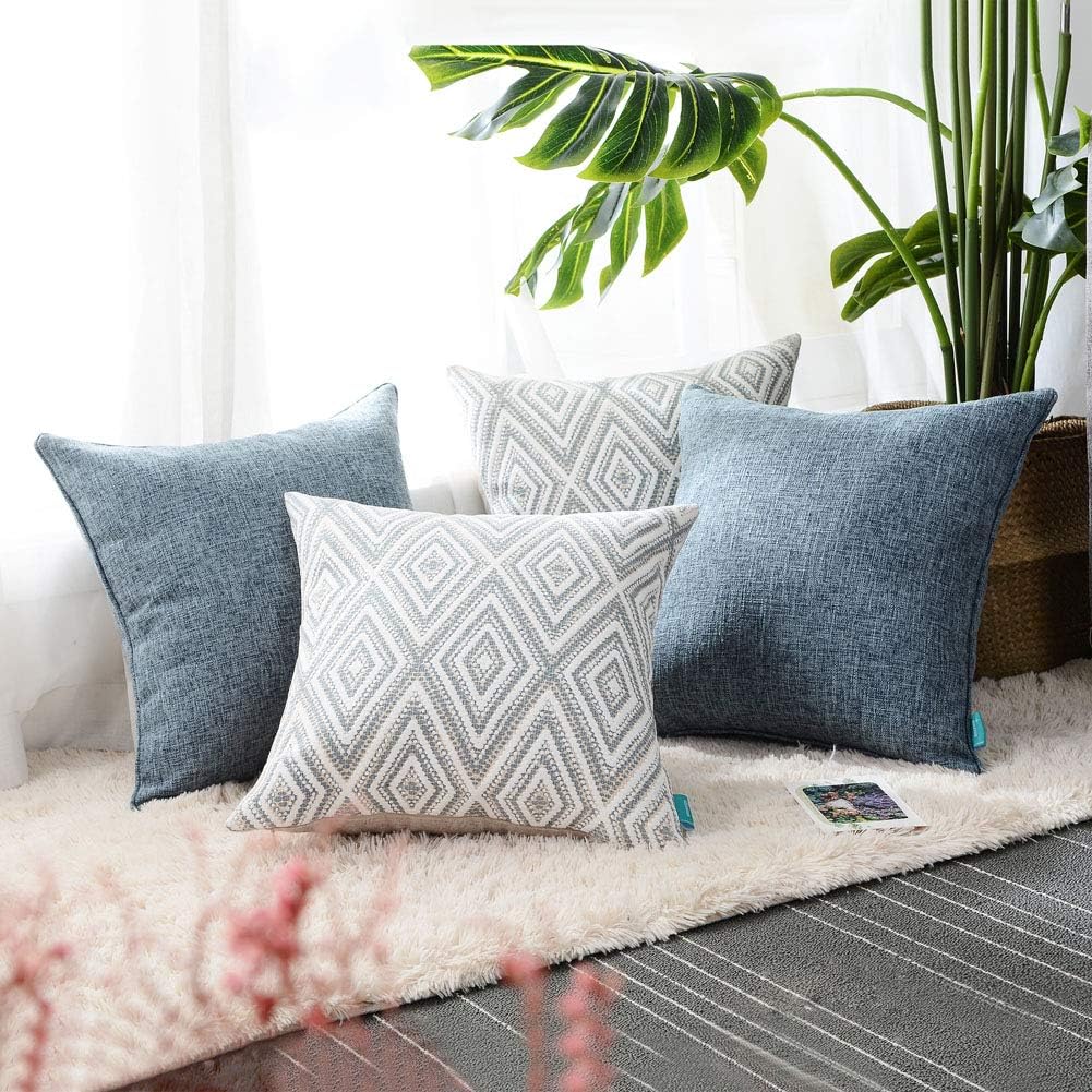 HPUK Set of 4 Decorative Throw Pillow Covers Geometric Design Cushion Pillowcases for Couch Sofa Bed Car, 17"x17", Blue: Home & Kitchen