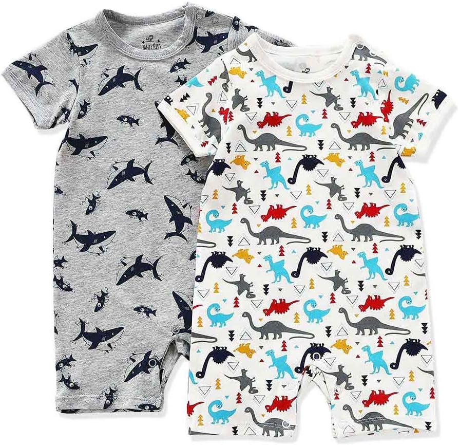 Zanie KidsBaby Boy Rompers Short Sleeve Snap Toddler Summer Cotton Clothes 2-Pack