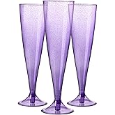 Homy Feel 5 OZ Purple Glitter Plastic Champagne Flutes 30 Pack, Disposable Wine Glasses for Party,Plastic Champagne Glasses Champagne Punch,Mimosa Bar Wedding Cups