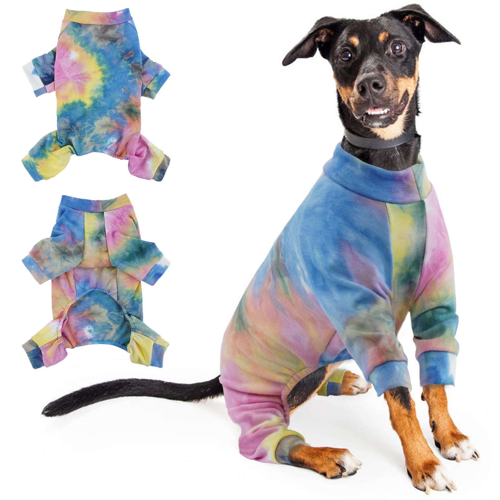 Dog Onesie, Pet Jumpsuit Cotton Puppy Overalls with Legs Coat Shirt Jumpsuit Cozy Bodysuits Dog Soft Clothes Costume Apparel Outfit for Indoor e Outdoor(Rainbow, XL)
