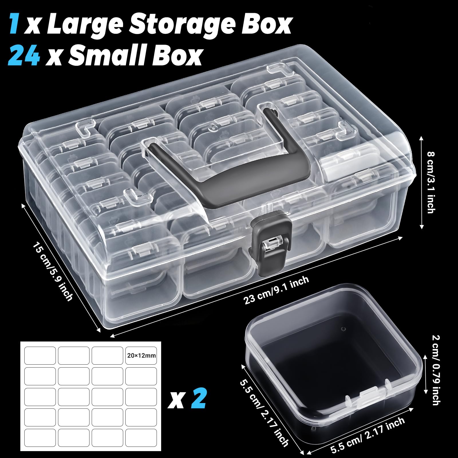 Bead Organizer Box with Handle, 25 Pcs Small Bead Organizers and Rectangle Storage Plastic Cases, Mini Clear Bead Storage Containers Boxes with Hinged Lid