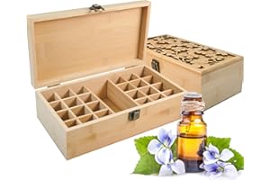 Pure Vie Bamboo Essential Oil Storage Box Travel Organizer Case with Bottle Cap Label - Aromatherapy Nail Polish Fragrance Container, Holds 24 Bottle for 5-30ml - Keep Scented Oil Safe & Space Saver