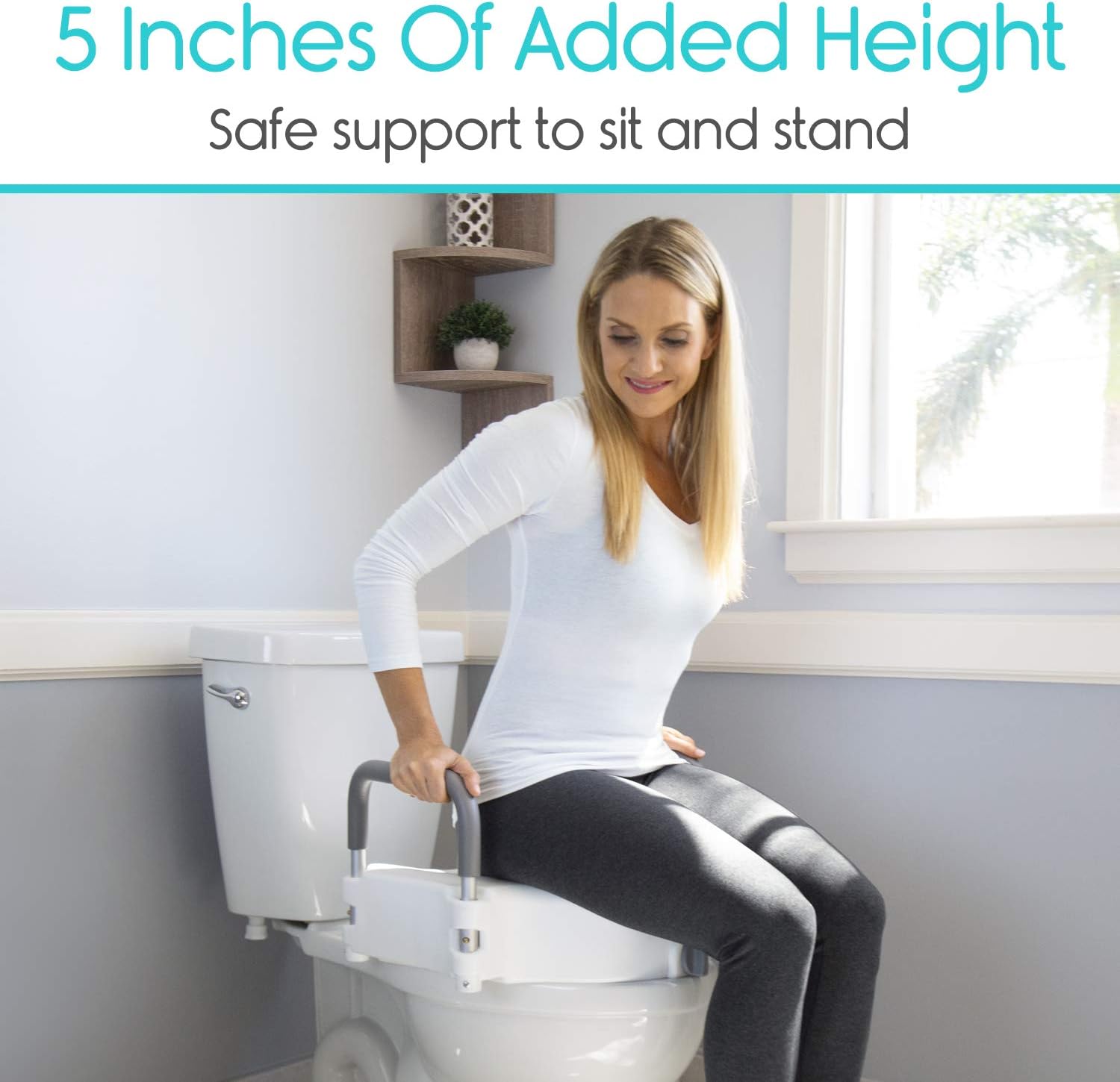 Vive Raised Toilet Seat - 5" Portable, Elevated Riser with Padded Handles - Elongated and Standard Fit Commode Lifter - Bathroom Safety Extender Assists Disabled, Elderly, Seniors, Handicapped (1): Health & Personal Care