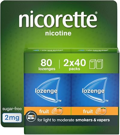 Nicorette Fruit 2mg Lozenges 80 Count (2 x 40 Packs) Quit Smoking Aid