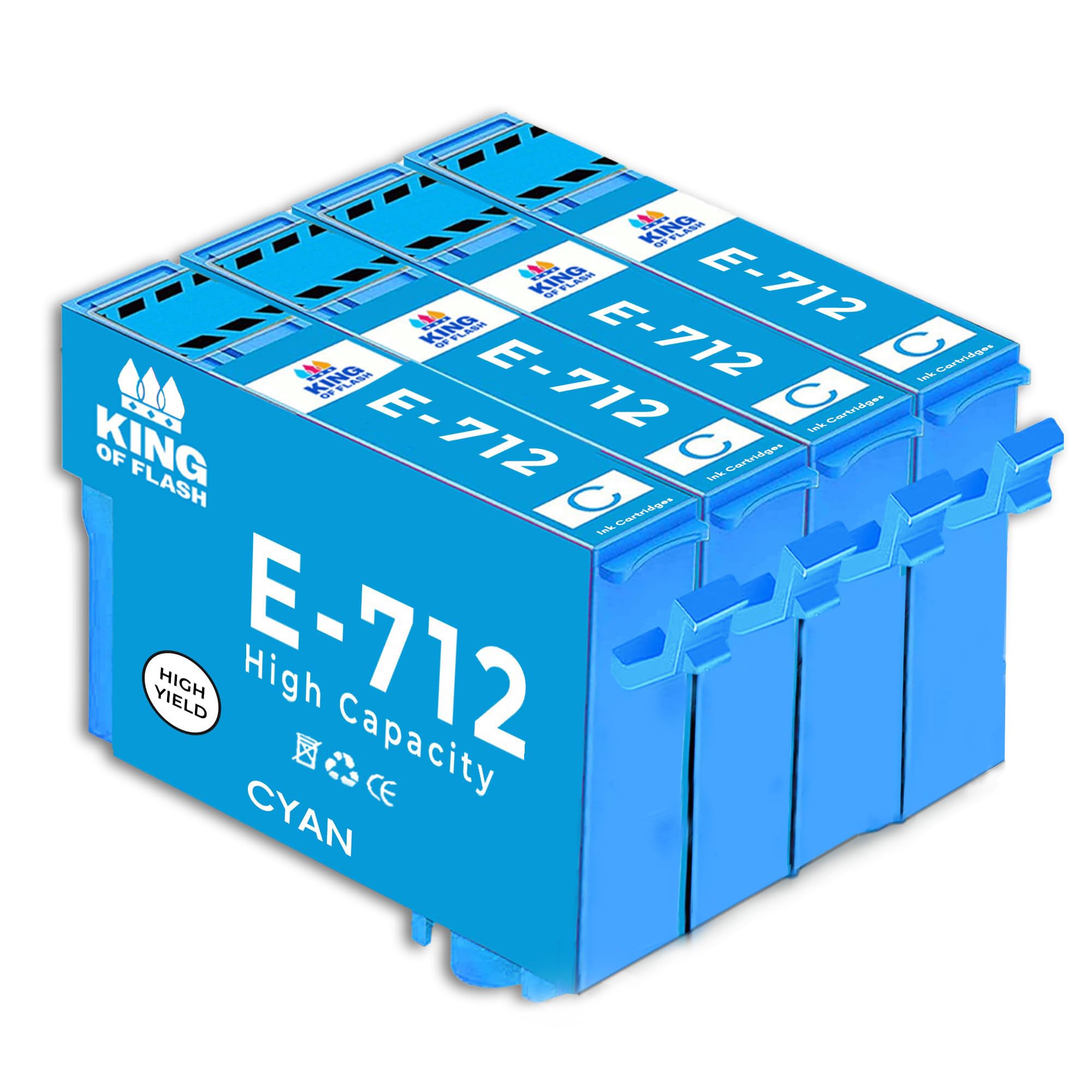 KING OF FLASH Compatible Inks for Epson T0711 T0712 T0713 T0714 T0715 Ink Cartridges Replacement for Epson Stylus SX218 SX415 SX515W SX200 SX100 SX610FW S21 DX7450 DX8400 (4 x T0712)