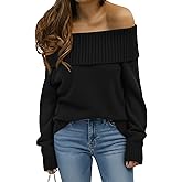 Okiwam Womens Off The Shoulder Sweater Casual Loose Knitted Long Sleeve Pullover Fall Outfits Spring Fashion Clothes 2026