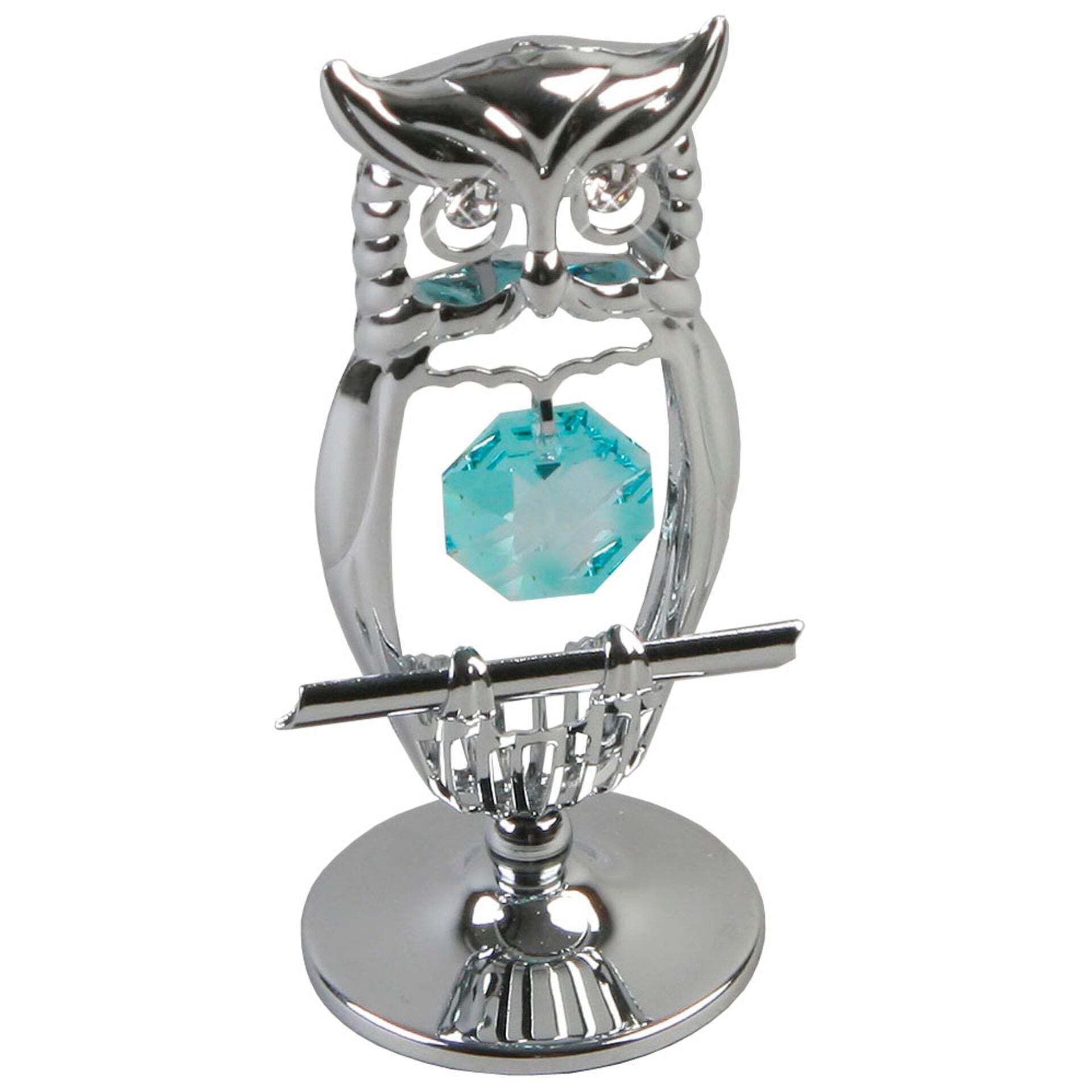 Crystocraft SP199 Chrome Plated Owl Ornament With Crystal From Swarovski