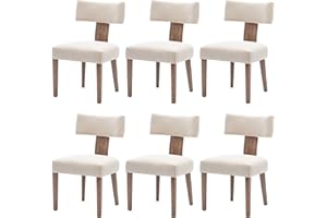 BESTANO Modern Dining Chairs Set of 6, Comfy Upholstered Side Chairs with Wood Legs, Linen Fabric Dining Chairs with Curved Wingback for Living Room Bedroom, Beige
