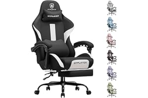 GTRACING Gaming Chair with Foot Rest & Pocket Spring Cushion, Breathable Fabric for Home Office Desk, Ergonomic High Back Computer Chair with Headrest & Lumbar Support, Black