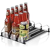 JUNMEI Drink Organizer for Fridge,12oz 16oz 20oz - Soda Can Dispenser for Refrigerator,Width Adjustable,Automatic Pusher Glide (Black, 15"D 3ROW, Holds 15 Cans)