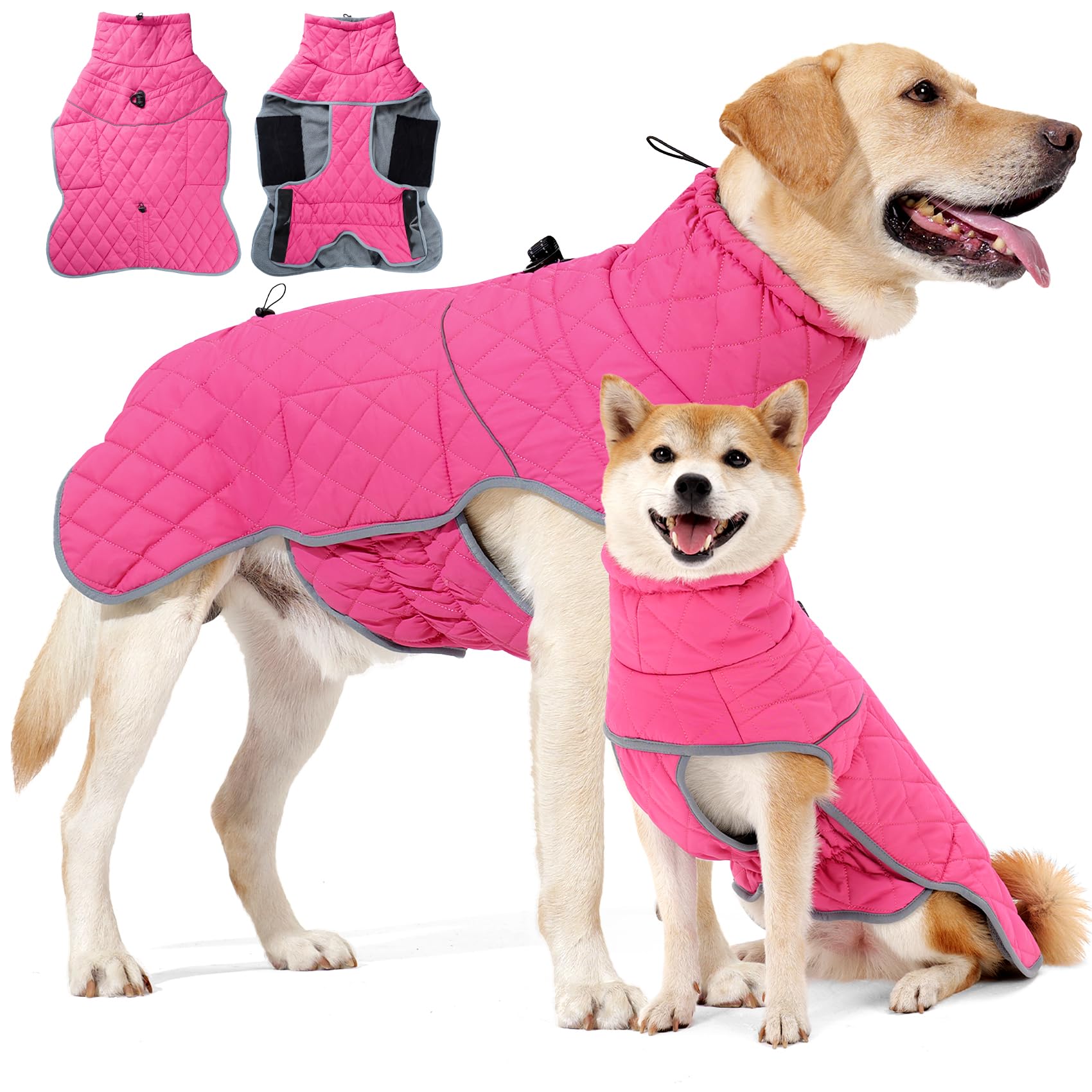HEYWEAN Warm Dog Coat Waterproof Winter Jacket Reflective Fleece Lined Dog Jacket with D-Ring Warm Coats & Jackets for Dogs with Underbelly Adjustable for Small Medium Large Dogs Clothes Hiking Coat