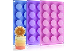 HKNMTT Soap Molds Silicone Round Cylinder 3 Packs 15 Cavities for Snacks Chocolate Candy Cookie Small Wax Melts Lotion Bars, Baking Circle Non-stick Tray Round Mold BPA Free Food Grade Homemade DIY