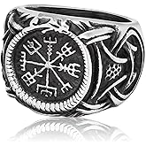 Gungneer Stainless Steel Viking Runic Compass Vegivisir Ring for Men Women, Norse Pagan Jewelry Ring