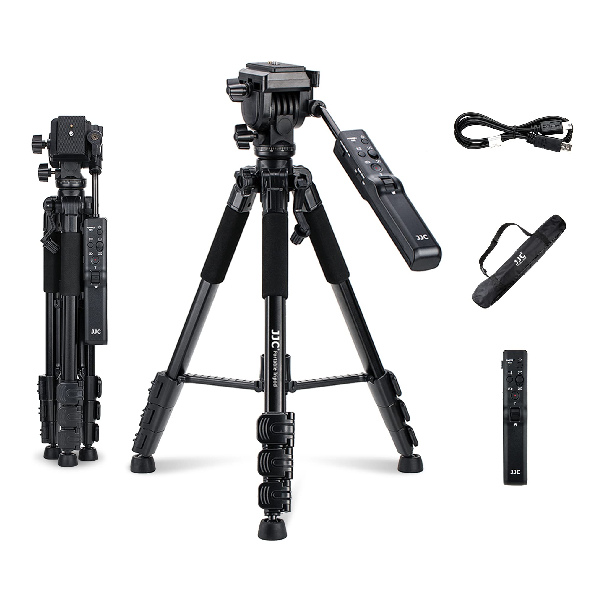 JJC Camera Tripod Stand Replaces Sony VCTVPR1 with Remote Control Commander for Sony Camera & Camcorder with Multi-terminal,60 inch Lightweigt Aluminum Travel Tripod with Carry Bag