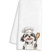 FTKBGHY Funny Shih Tzu Chef Kitchen Towels, Shih Tzu Gifts, Chef Gifts for Women Men, Funny Dog Decorative Dish Hand Tea Towels for Kitchen Bakery, 16x24 Inch