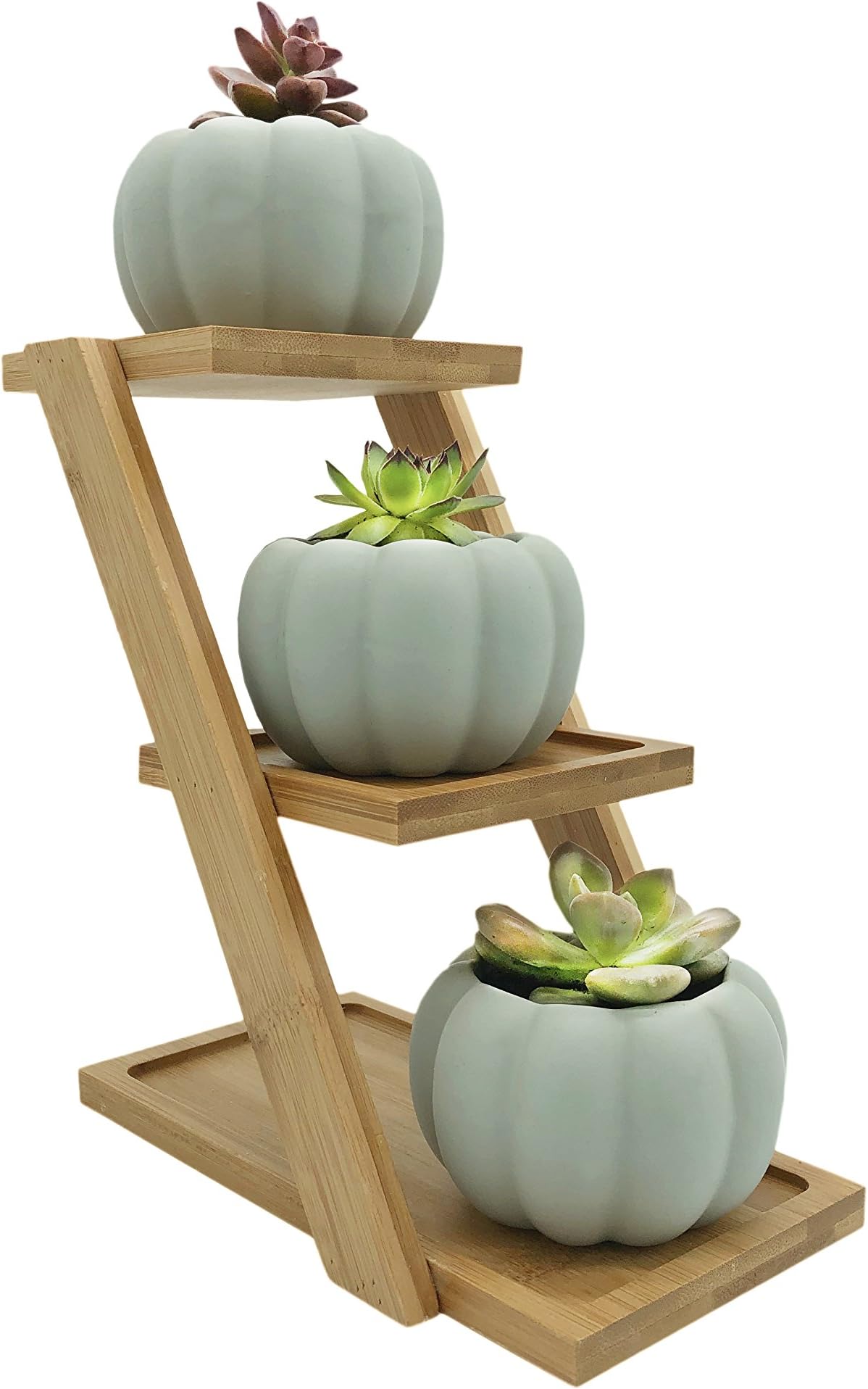 DecoLife Pumpkin Planter Small Round Nordic Ceramic Succulent/Cactus Pot Nordic Style Modern Garden Decorative 3 Tier Bamboo Stand Cute Pumpkin Pot Desk Organizer