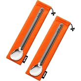 Kuvіk Titanium Spoon 2-Pack - Ultralight and Compact for Camping and Hiking | Polished Bowl, Long Handle, Food Safe, Non-Toxic, Corrosion Resistant, Resists Stains and Odors, Carrying Bag Included