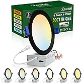 zouzai 6 Inch Black 5CCT Ultra-Thin LED Recessed Ceiling Light with Junction Box 2700K/3000K/3500K/4000K/5000K Selectable, 12W Dimmable, led can Lights ETL and Energy Star Certified【6 Pack 】