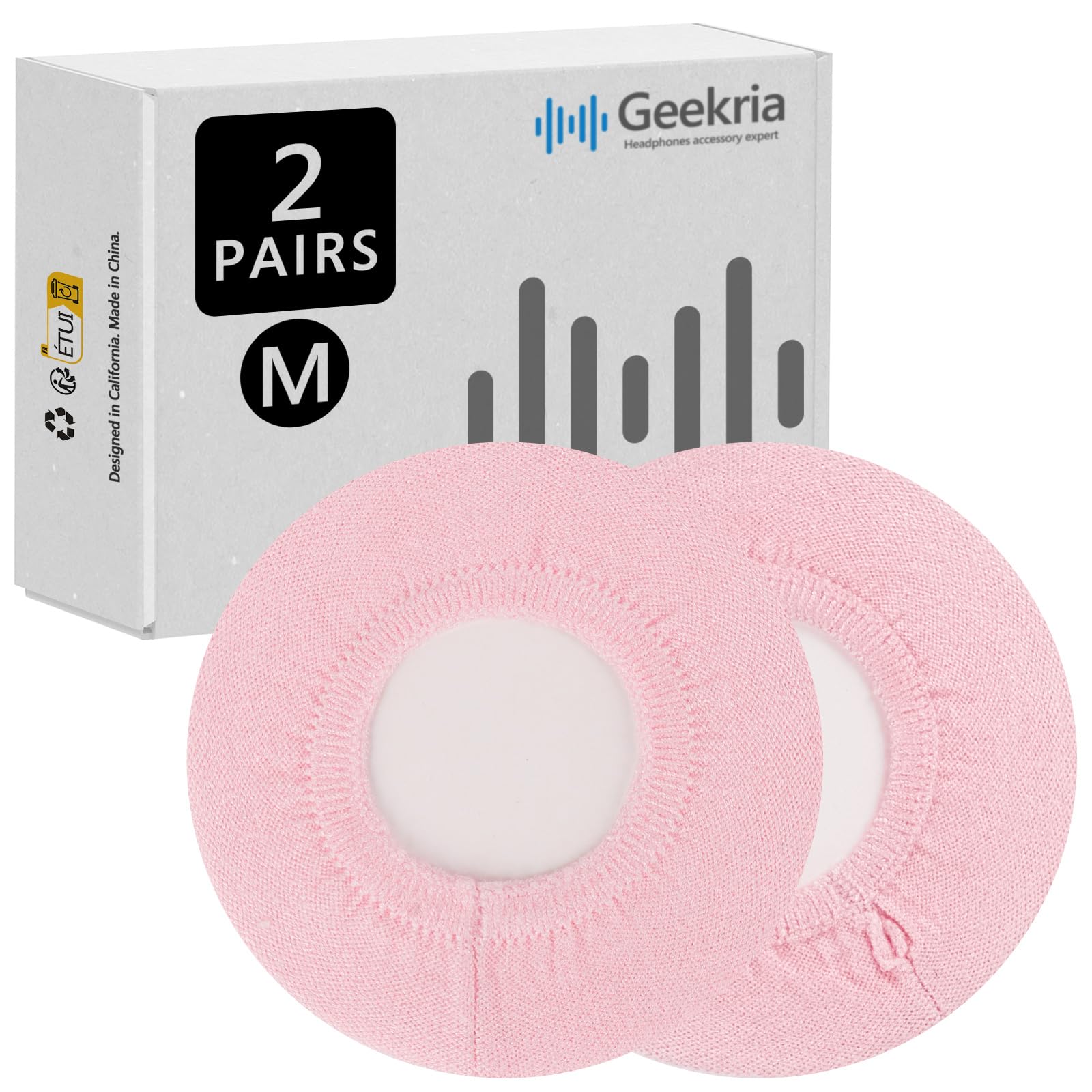 Geekria 2 Pairs Knit Headphones Ear Covers - Product Safety Certified - Washable & Stretchable Sanitary Earcup Protectors for Over-Ear Headsets, Sweat Pads for Gym, Gaming (Size M/Pink) — image 1