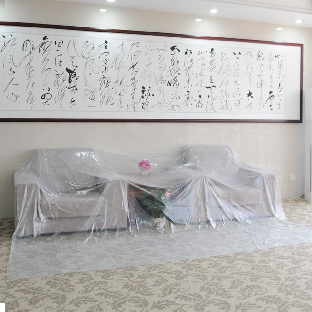 TopSoon Plastic Drop Cloth 9-Feet by 12-Feet Clear Tarp Plastic Painting Tarp Plastic Sheeting Waterproof Patio Furniture Cover - - 