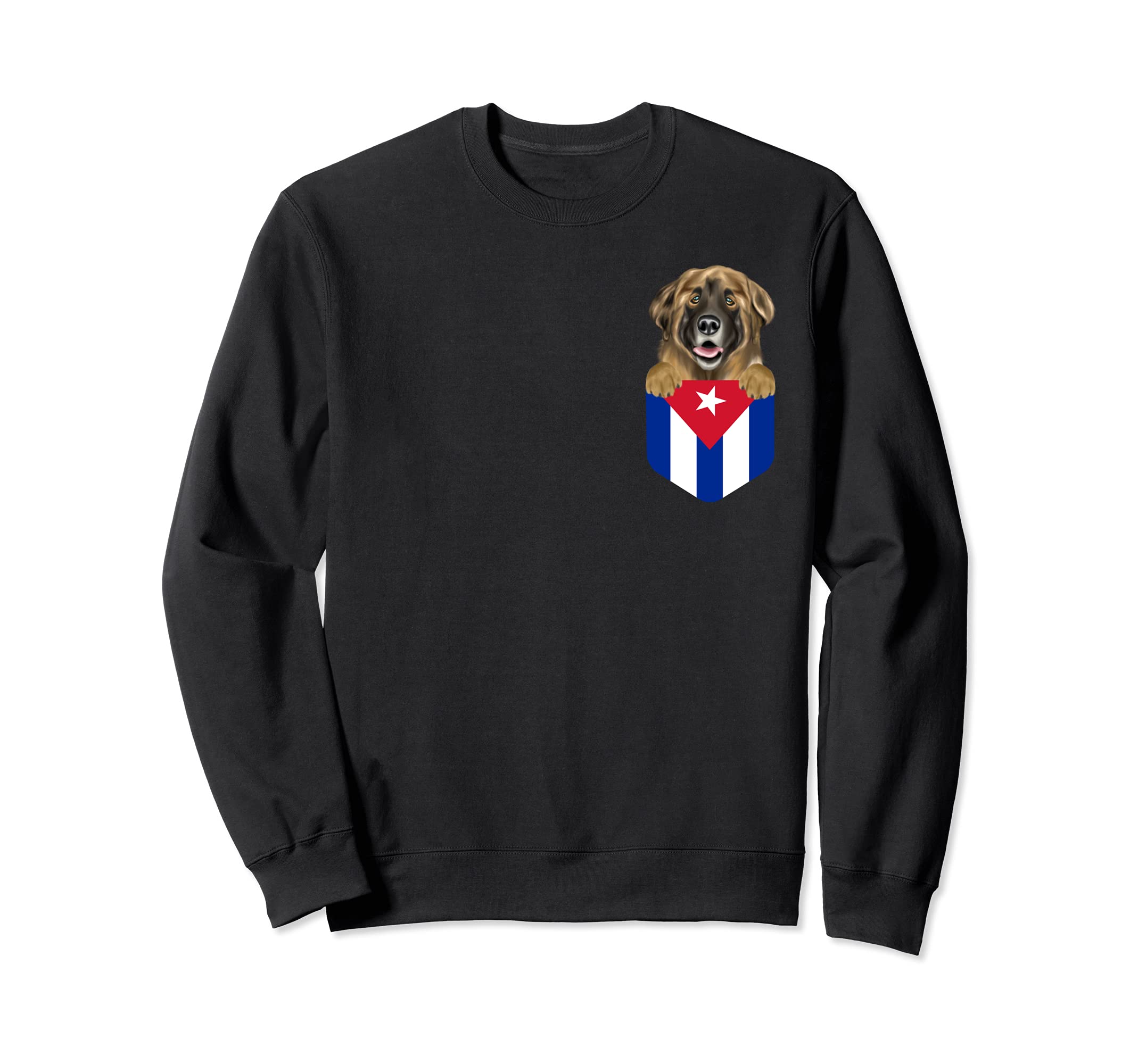Cuba Flag Leonberger Dog In Pocket Sweatshirt