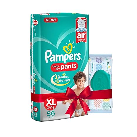 Pampers Extra Large Size Diapers Pants (56 count) and Pampers Fresh Clean Baby Wipes (64 count) combo pack