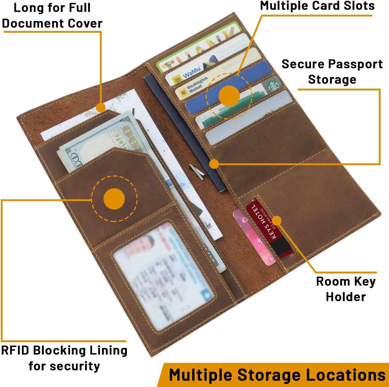 WANDERINGS Genuine Leather Passport Wallet, 11x23 cm, Large Leather Passport Holder for Travel - Image 4