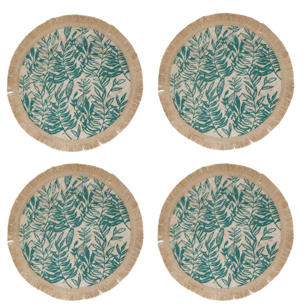 Creative Tops Hessian Jute Patterned Woven Placemats, Green Leaf, Set of 4, 42cm Tagged