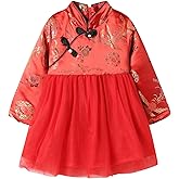 LittleSpring Girls Qipao Dress Long Sleeve Fleece Lined Chinese Dress 1-10 Years