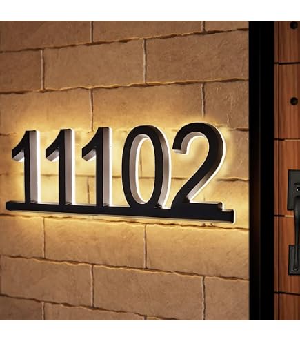 Custom Illuminated House Numbers With Wooden Base – Personalized LED Address Sign For Home, Hotel, Or Entrance Decor