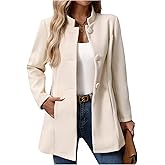 GORGLITTER Women's Button Up Long Sleeve Blazers Jackets Casual Fall Winter Mock Neck Fuzzy Business Work Office Coats