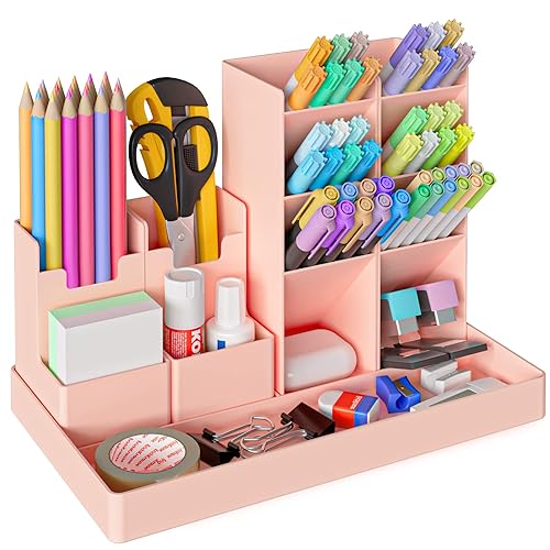 Withosent Pen Holder Desk, 5 Pieces Freely Combinable Pen Box Kids Made of Plastic, Multifunctional Desk Organiser, Pen Holder for Pens Office Home School (Pink)