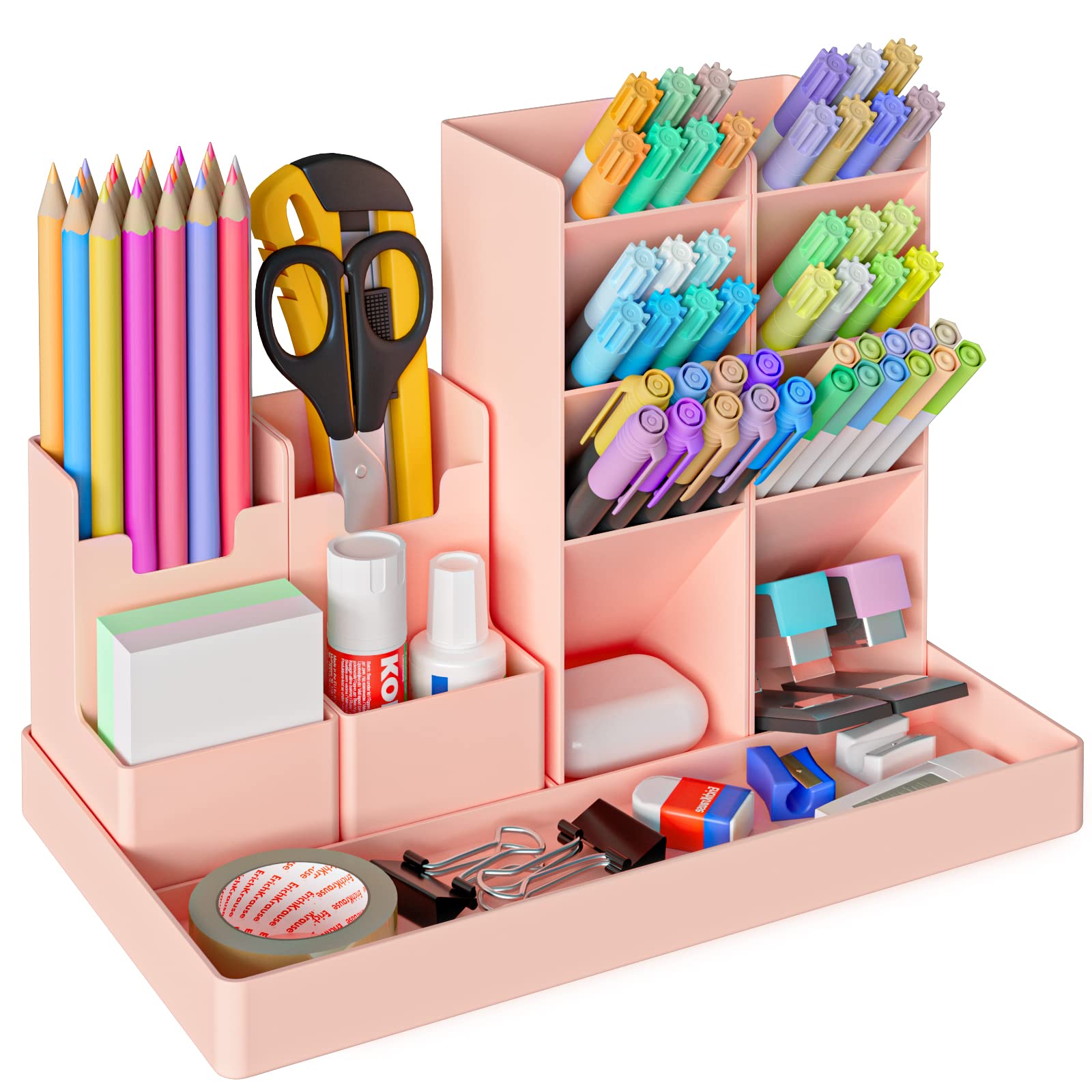 Withosent Pen Holder Desk, 5 Pieces Freely Combinable Pen Box Kids Made of Plastic, Multifunctional Desk Organiser, Pen Holder for Pens Office Home School (Pink)