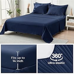 HYMOKEGE Navy Blue Twin Comforter Set Seersucker 5