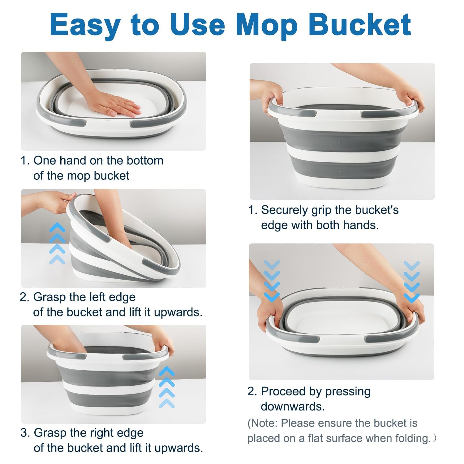 Collapsible Mop Bucket with Handle for Cleaning, 16L(4.2 Gallon) Silicone Square Mopping Bucket for Windows Cleaning or Car Washing, Cleaning Supplies Organizer Plastic Bucket for Storage